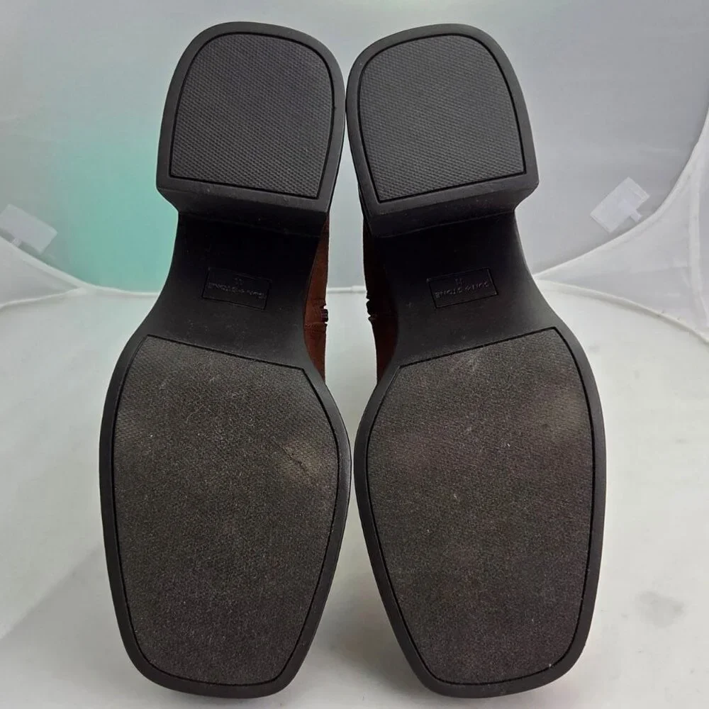 Sun + Stone Womens Size 11 Tiannaa Faux Suede Square Toe Booties Brown Block He - Picture 9 of 9